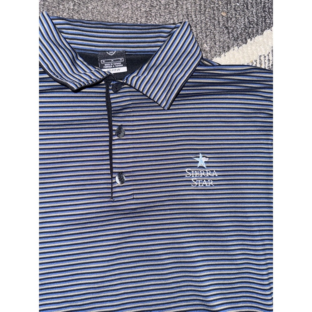 Nike Golf Polo Mens M Blue Gray Striped Long Sleeve Top Swoosh Embroidery Sierra